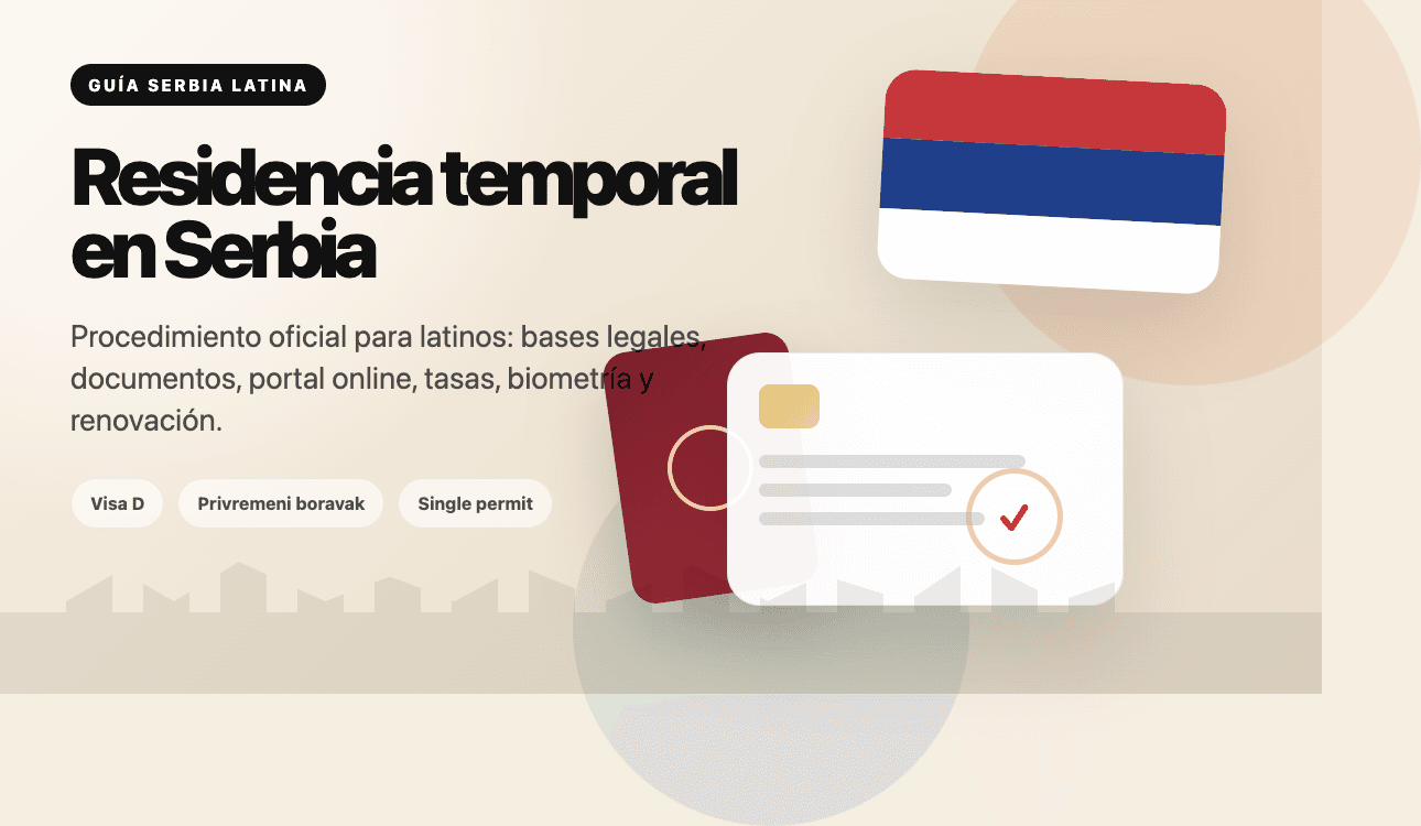 Ilustración de guía sobre residencia temporal en Serbia para la comunidad latina